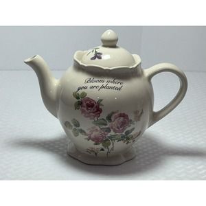 "Bloom Where You Are Planted" Martha Vaughn Lily‎ Creek Floral Teapot, Vintage